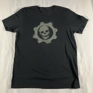 Gears Of War Shirt Mens Medium Black Skull Cog Logo Graphic Print Gamer Tee